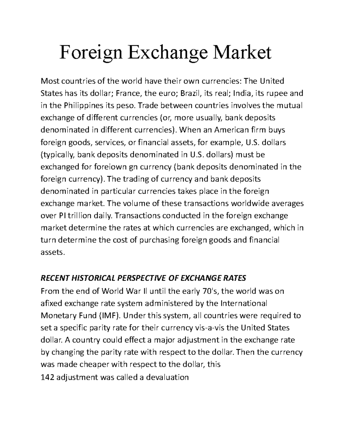 Chap 9 eritten rep - Foreign Exchange Market Most countries of the ...