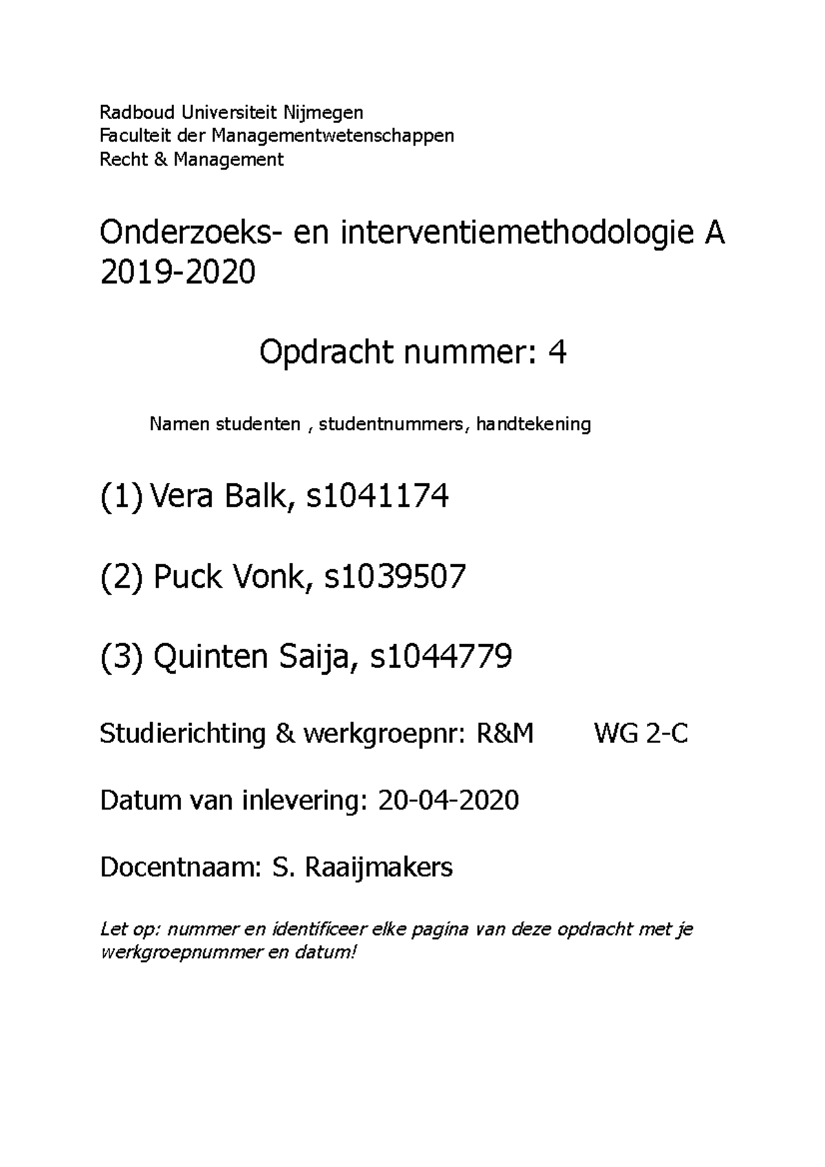 Voorbereiding Werkgroep 4 Zonder Feedback - Onderzoeks- En ...