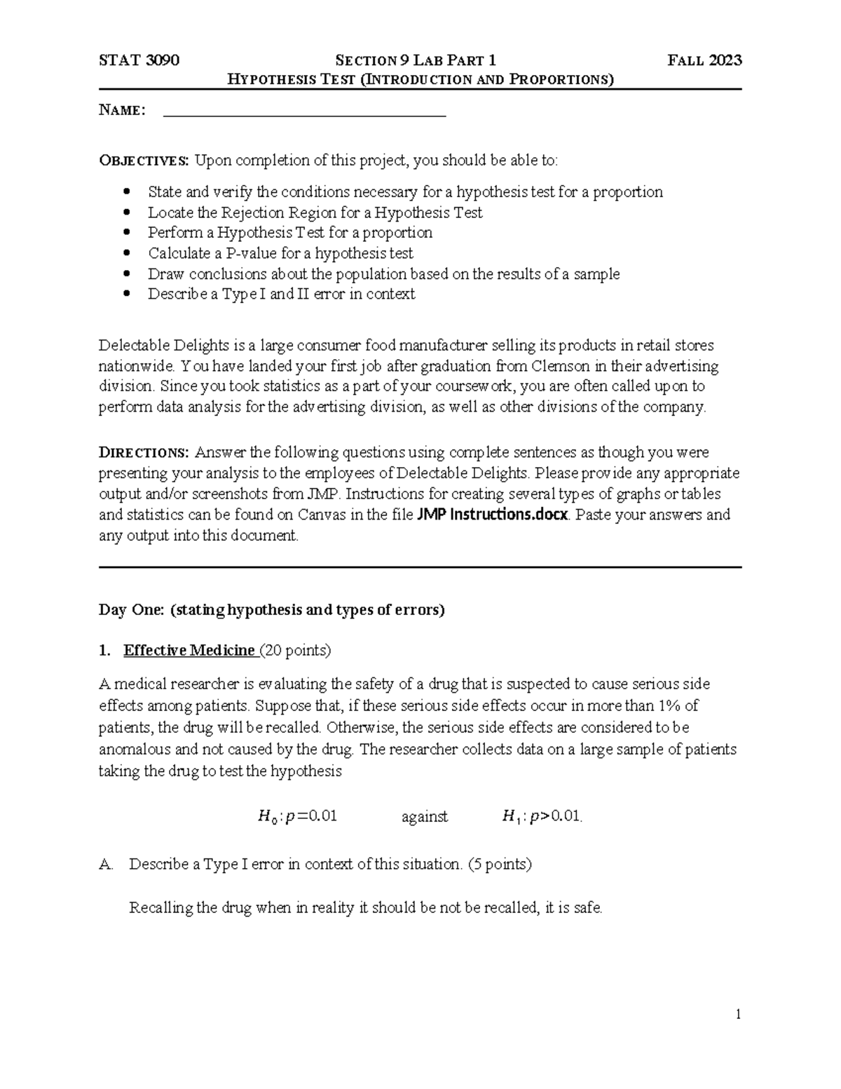 Section 9 Lab Part 1 Intro and Proportions - HYPOTHESIS TEST ...