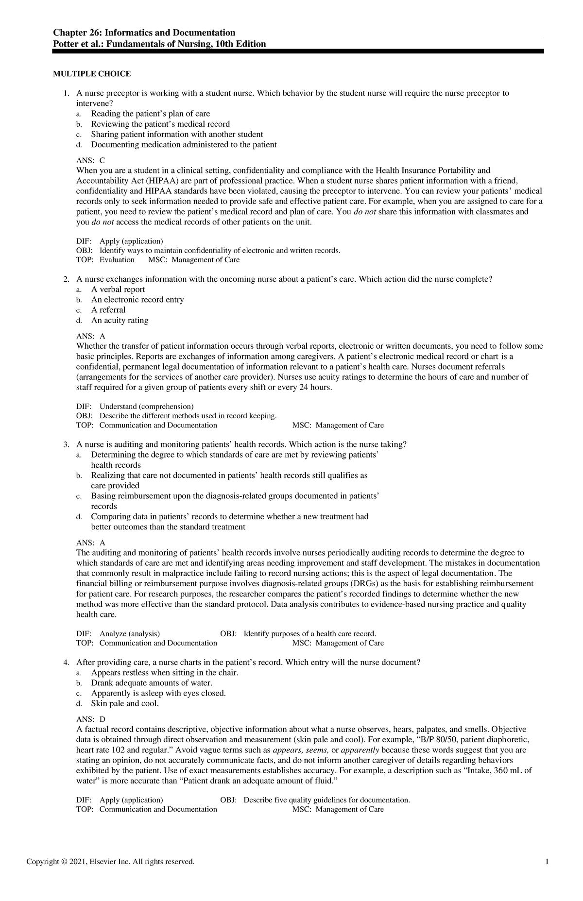 Exam View - Chapter 26 - Chapter 26: Informatics and Documentation ...