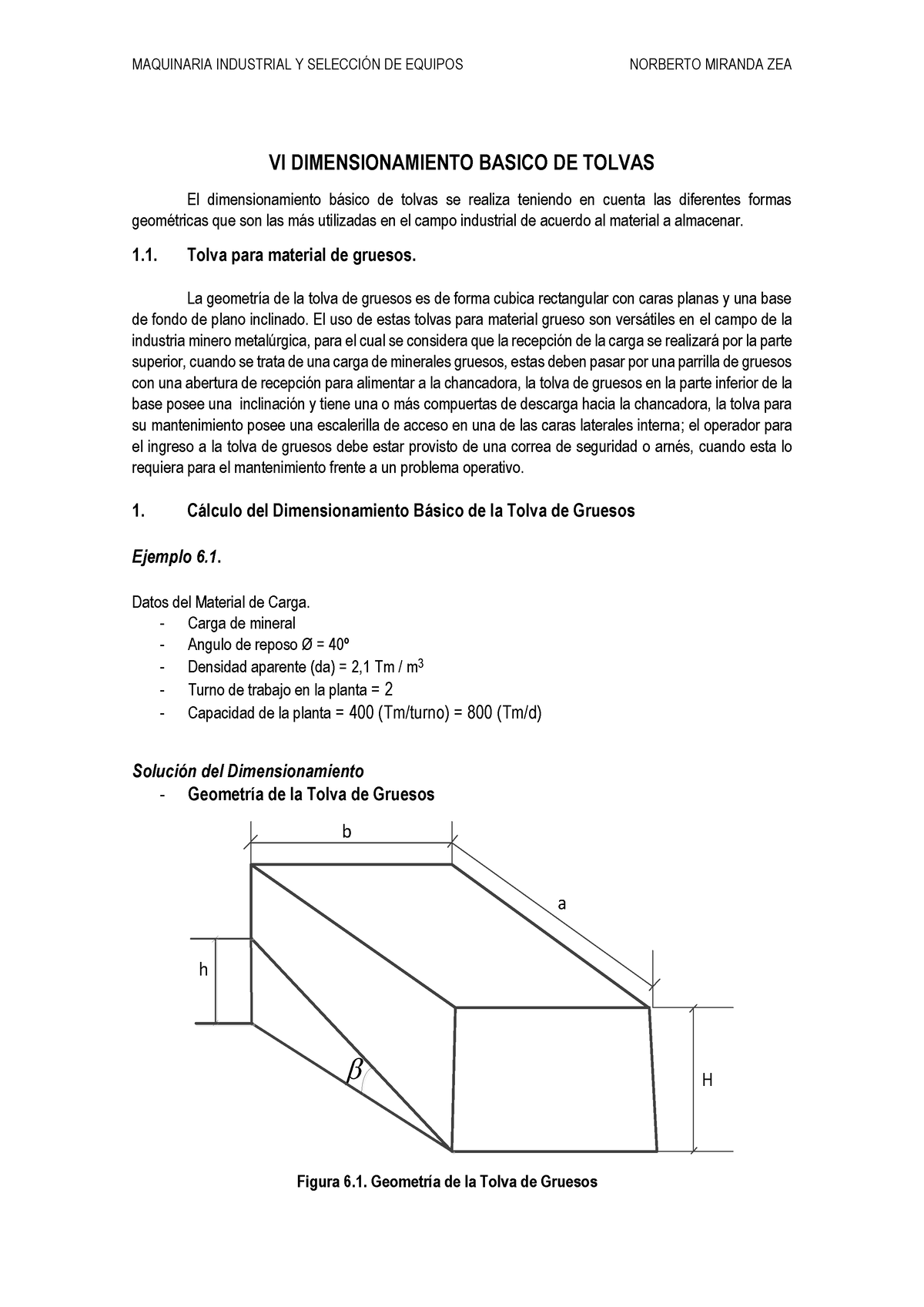 Dimensionamiento Basico Tolvas - VI DIMENSIONAMIENTO BASICO DE TOLVAS ...