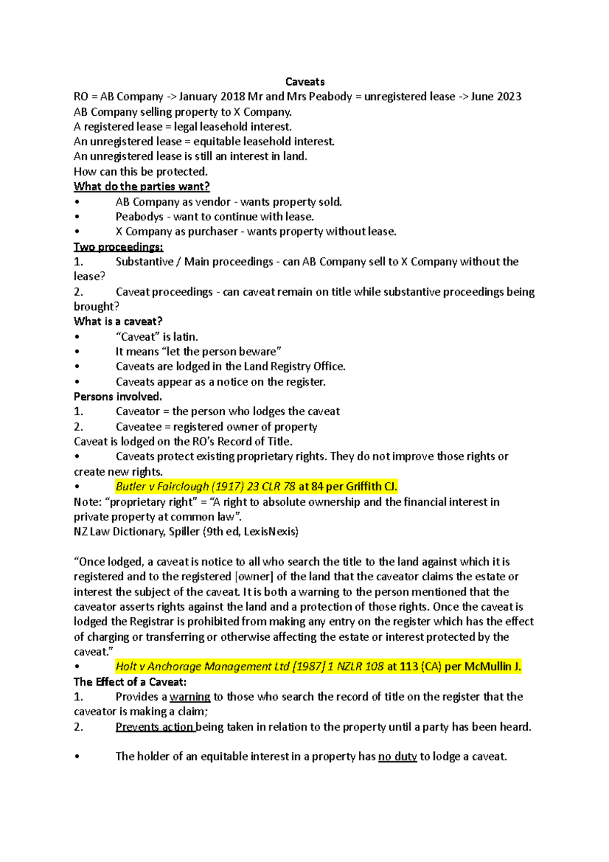 Caveats Notes - Caveats RO = AB Company -> January 2018 Mr and Mrs ...