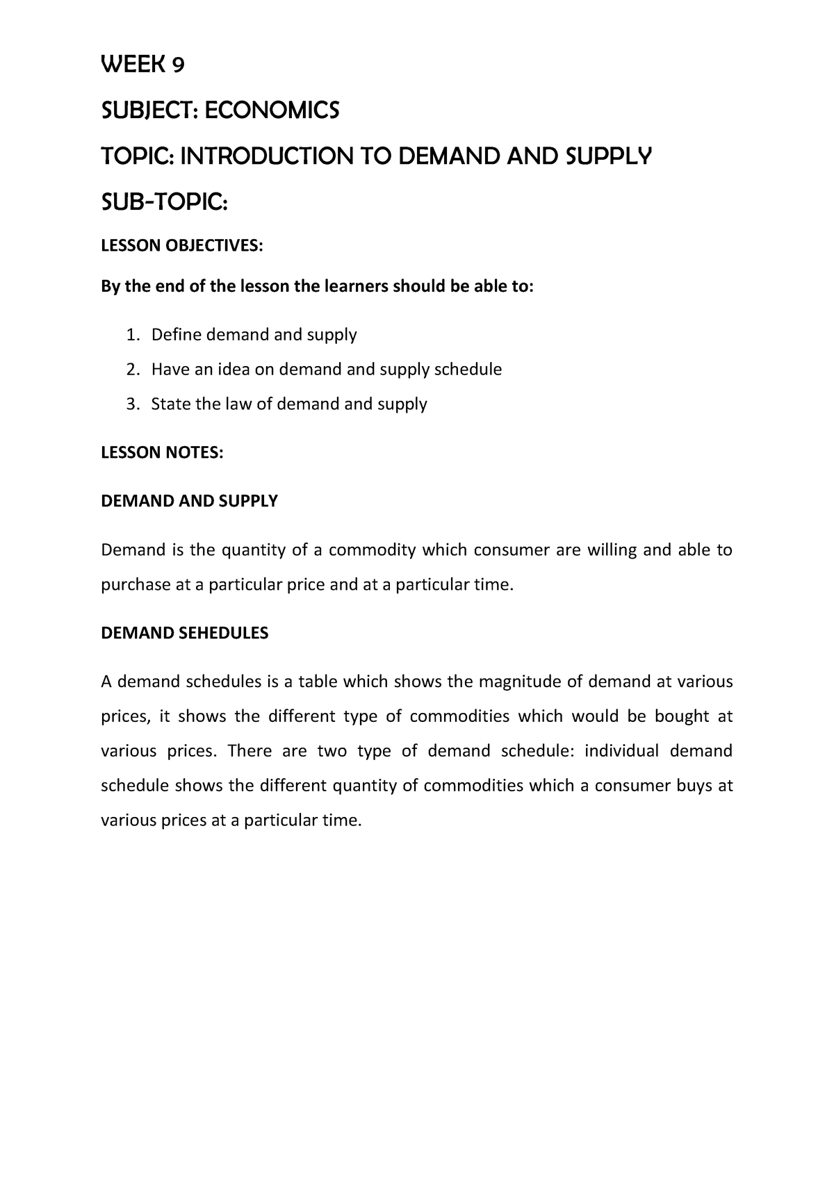 SS1 Economics Lesson NOTE WEEK 9 3RD TERM 2019 2020 - Principles of ...