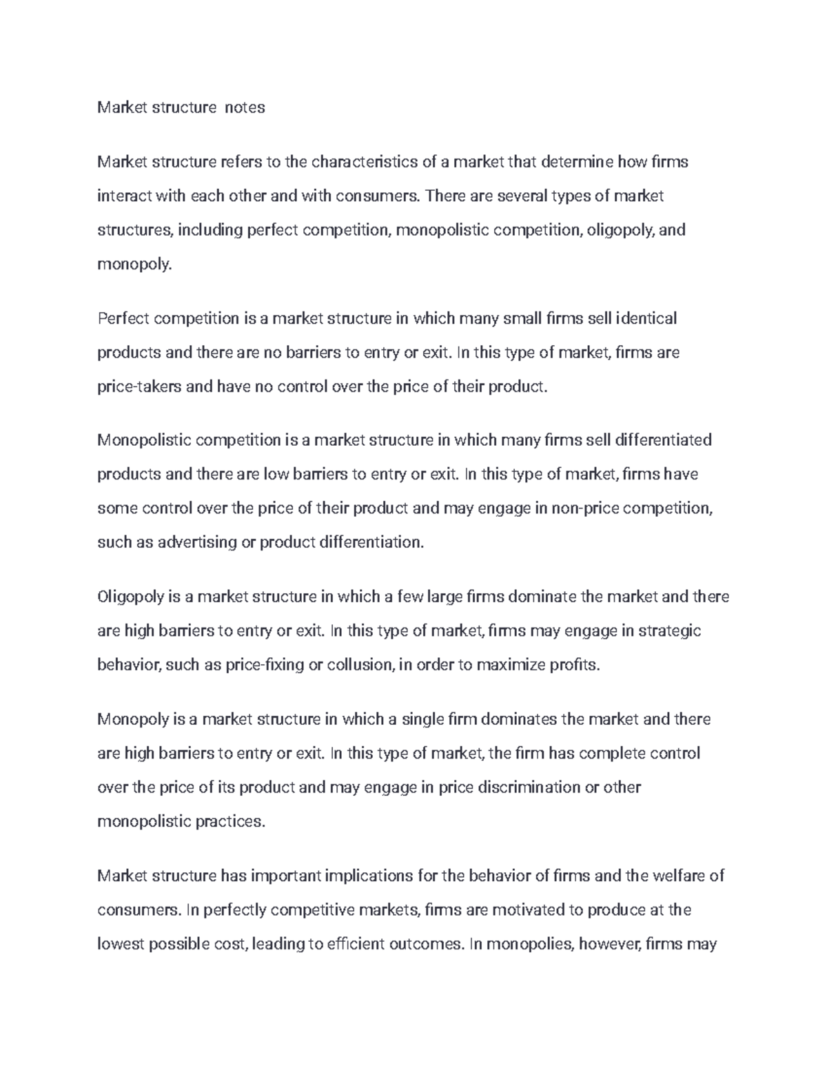 Market structure notes - Market structure notes Market structure refers ...