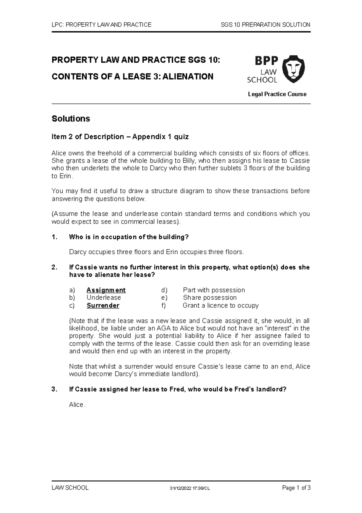 SGS 10 Preparation Solutions LPC PROPERTY LAW AND PRACTICE SGS 10