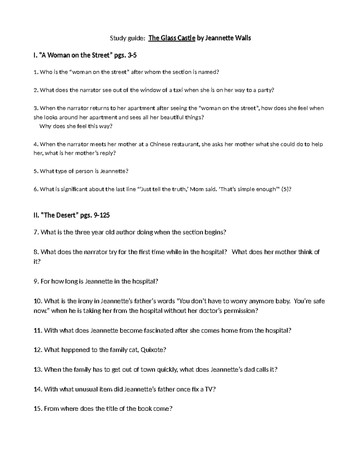 Studyguide The Glass Castleby Walls Study guide The Glass Castle by Walls