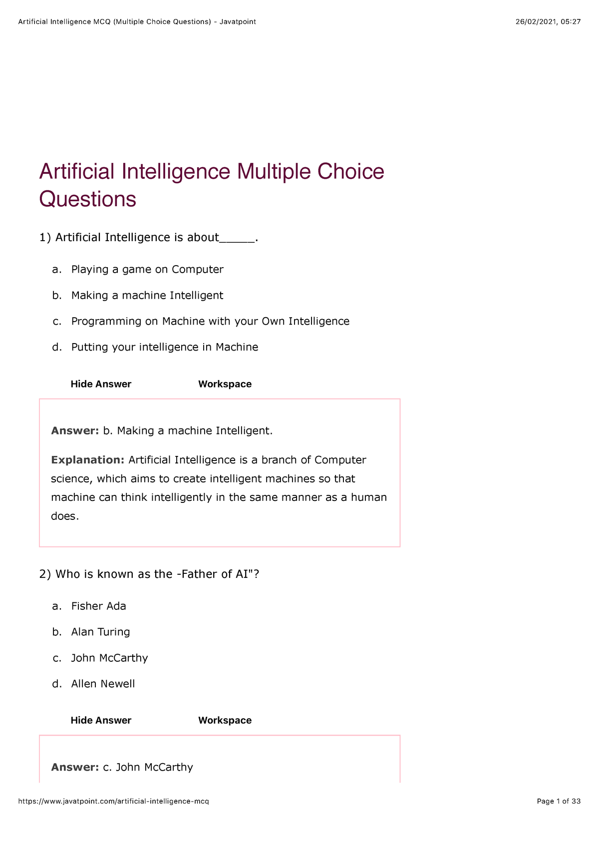 multiple choice questions on intelligence