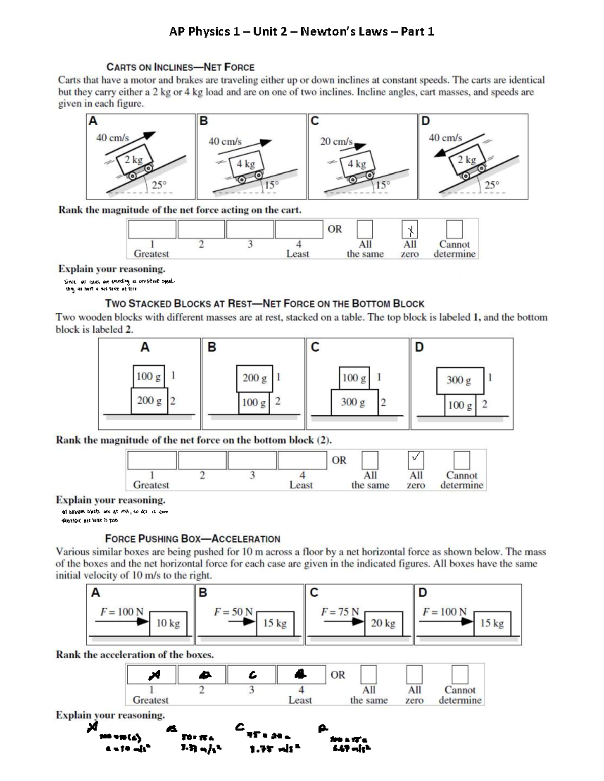 AP1 Unit2 Newtons Laws Part1 - AP Physics 1 – Unit 2 – Newton’s Laws ...
