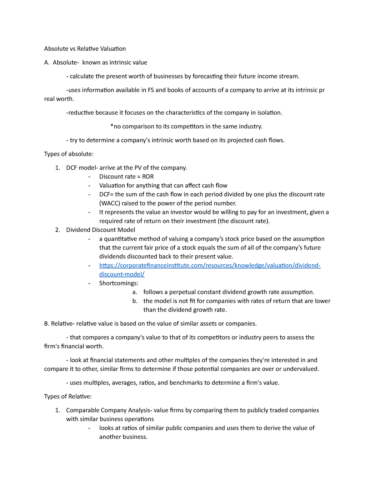 Absolute Vs Relative Valuation Bachelor Of Science In Accountancy Studocu