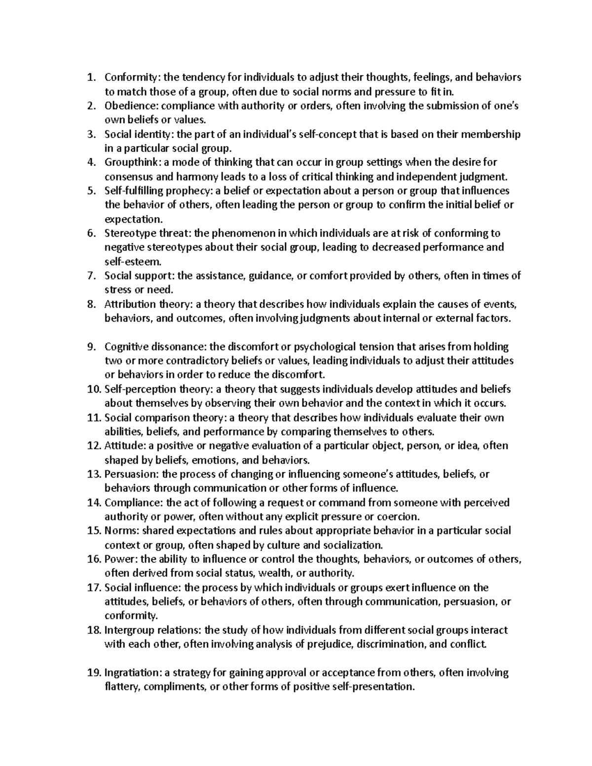 Social Psych Terms #3 - SYP3000 terminology notes - Conformity: the ...