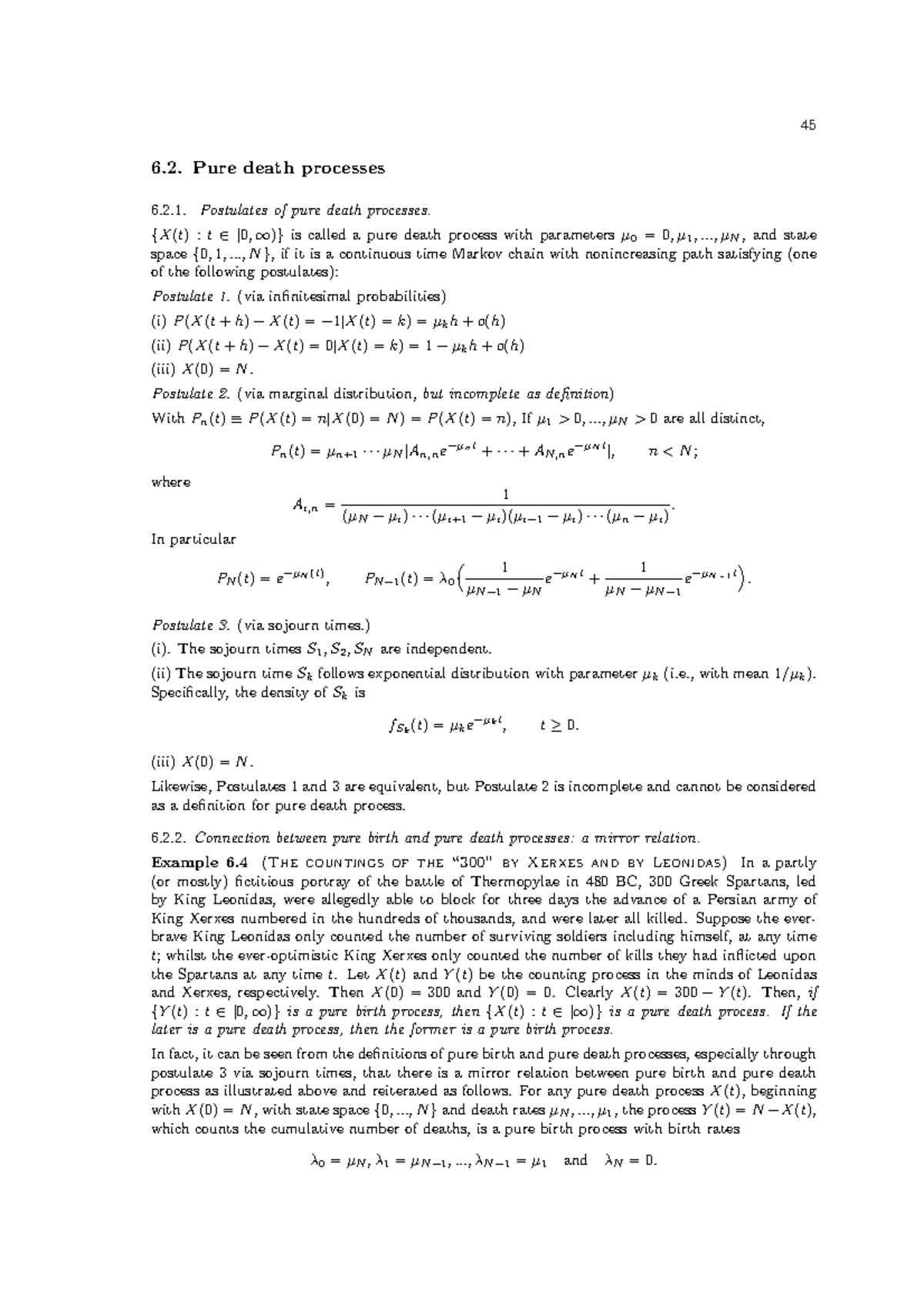 Chap6part2 Chen Kani 45 Pure Death Processes Postulates Of Pure Death Processes Is Called Pure Death Process With Parameters And State Space If It Is Studocu