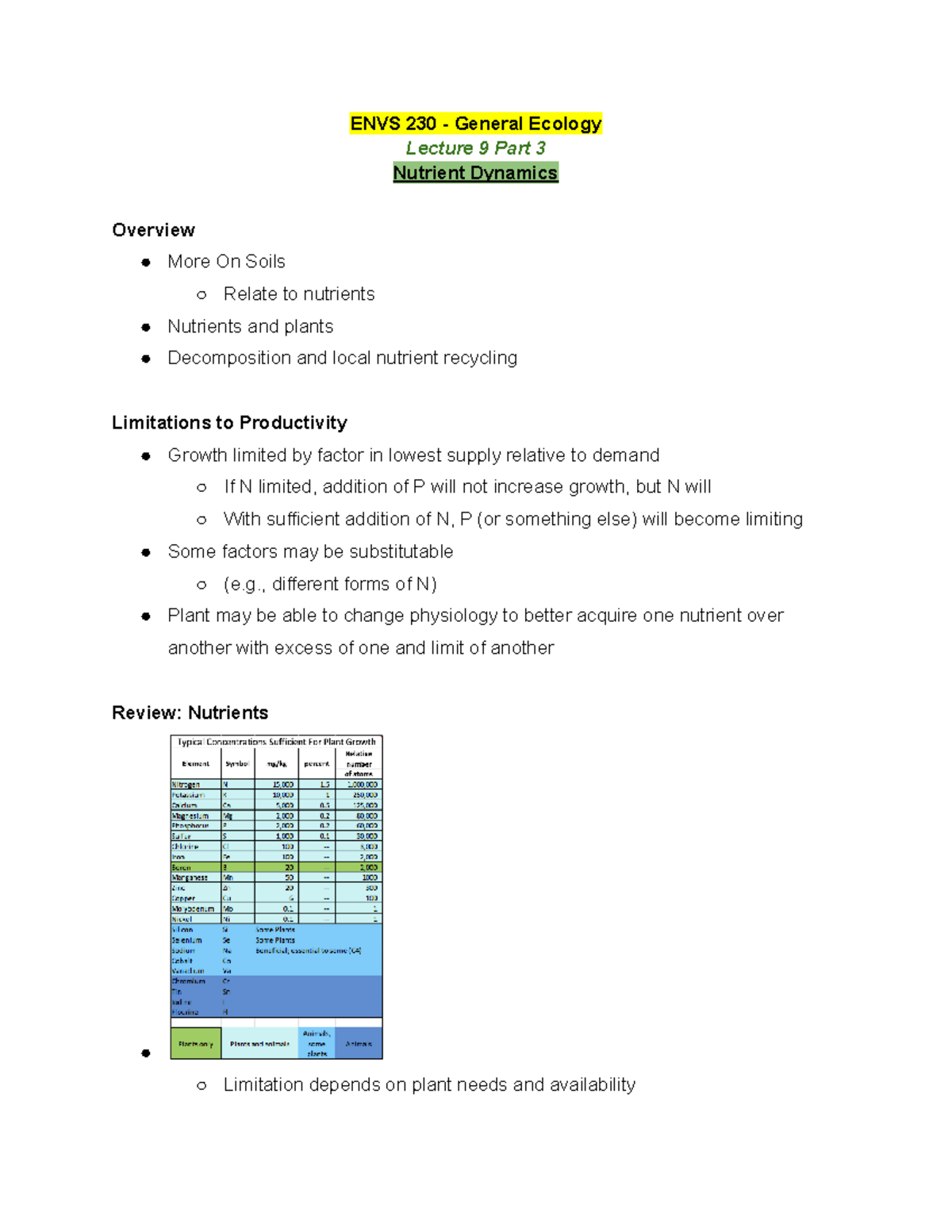ENVS 230 Lecture 9 Part 3 Spring 2020 - ENVS 230 - General Ecology ...