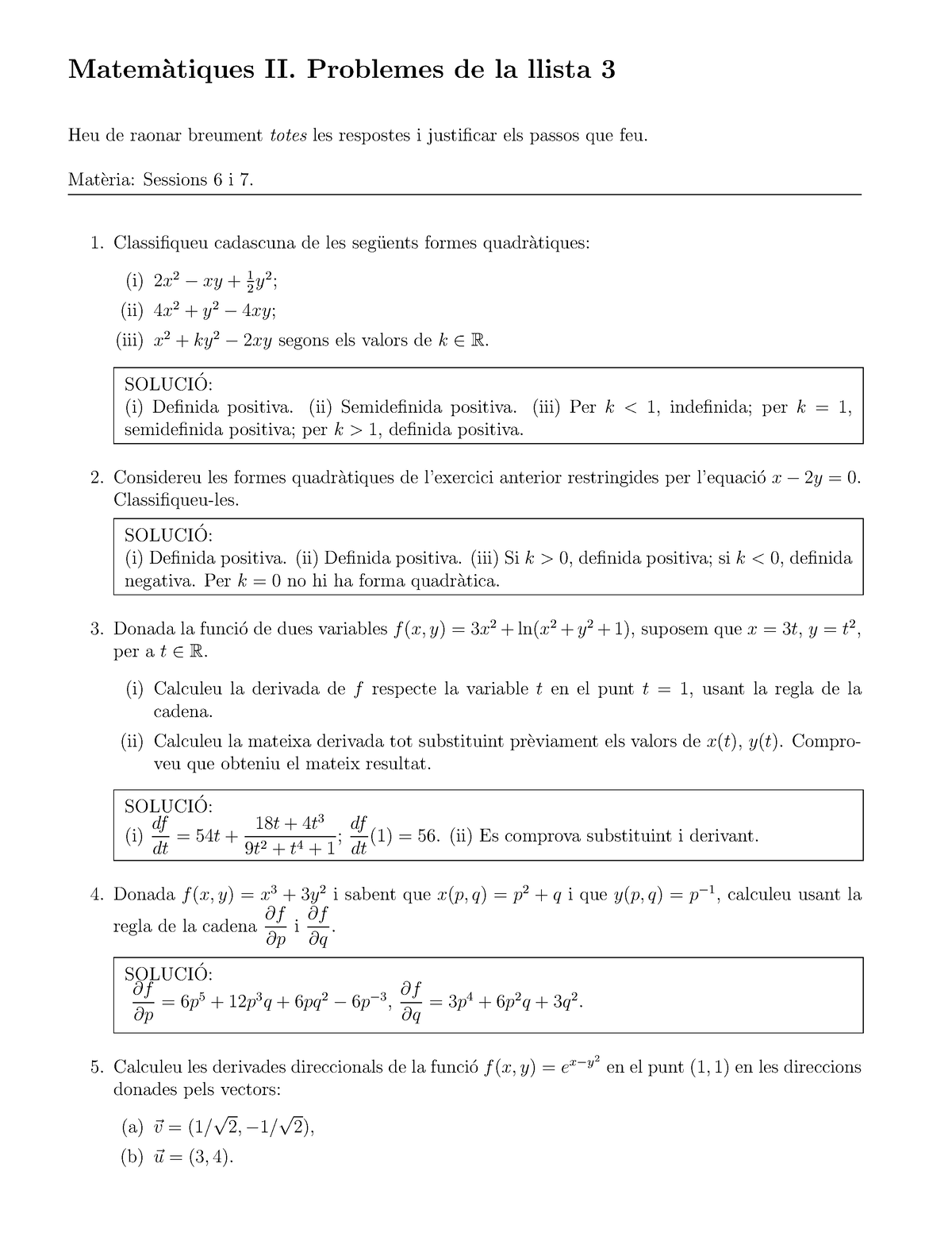 Lista De Problemas 3 Matem`atiques Ii Problemes De La Llista 3 Heu