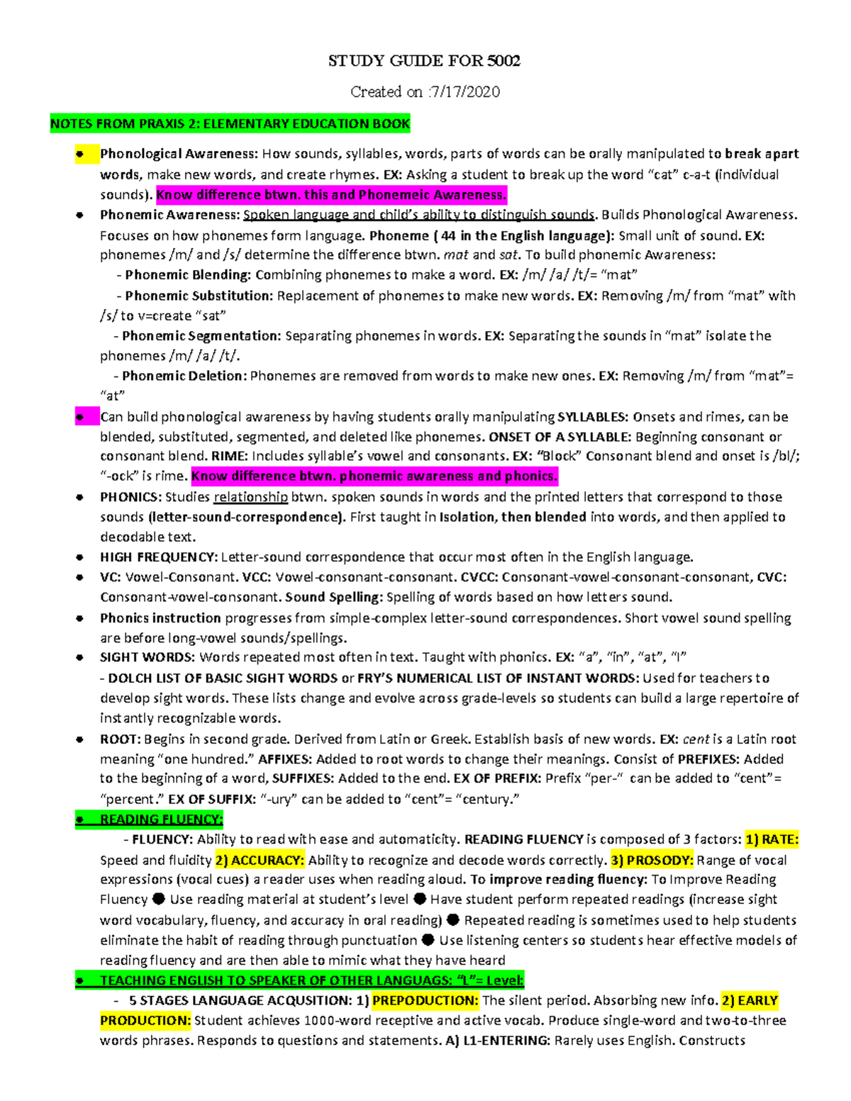 5002 Praxis Study Guide Notes STUDY GUIDE FOR 5002 Created On 7 17