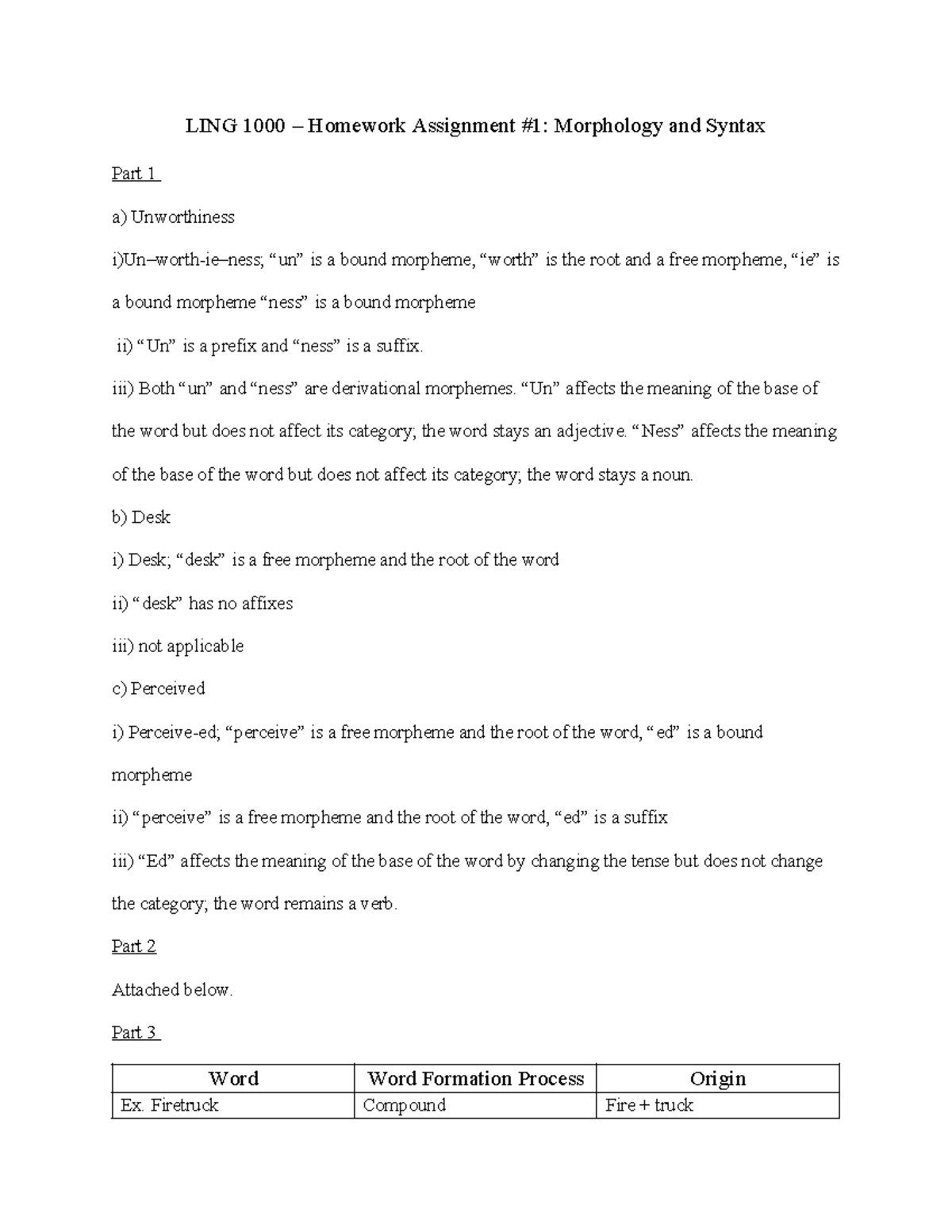 LING 1000 - Assignment 1 - Morphology And Syntax 3 - Final - LING 1000 ...