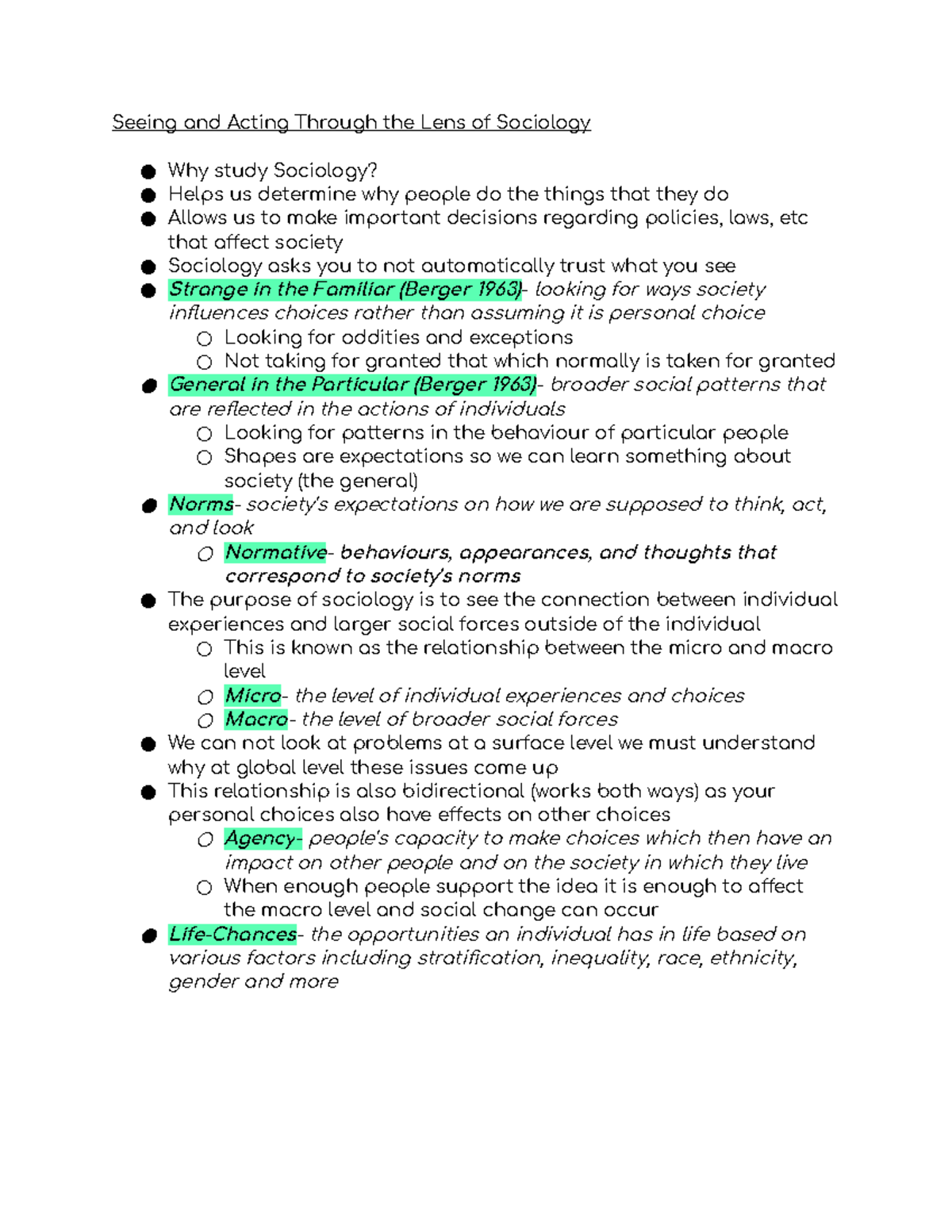 Sociology 101 Chapter 1 - Seeing And Acting Through The Lens Of ...