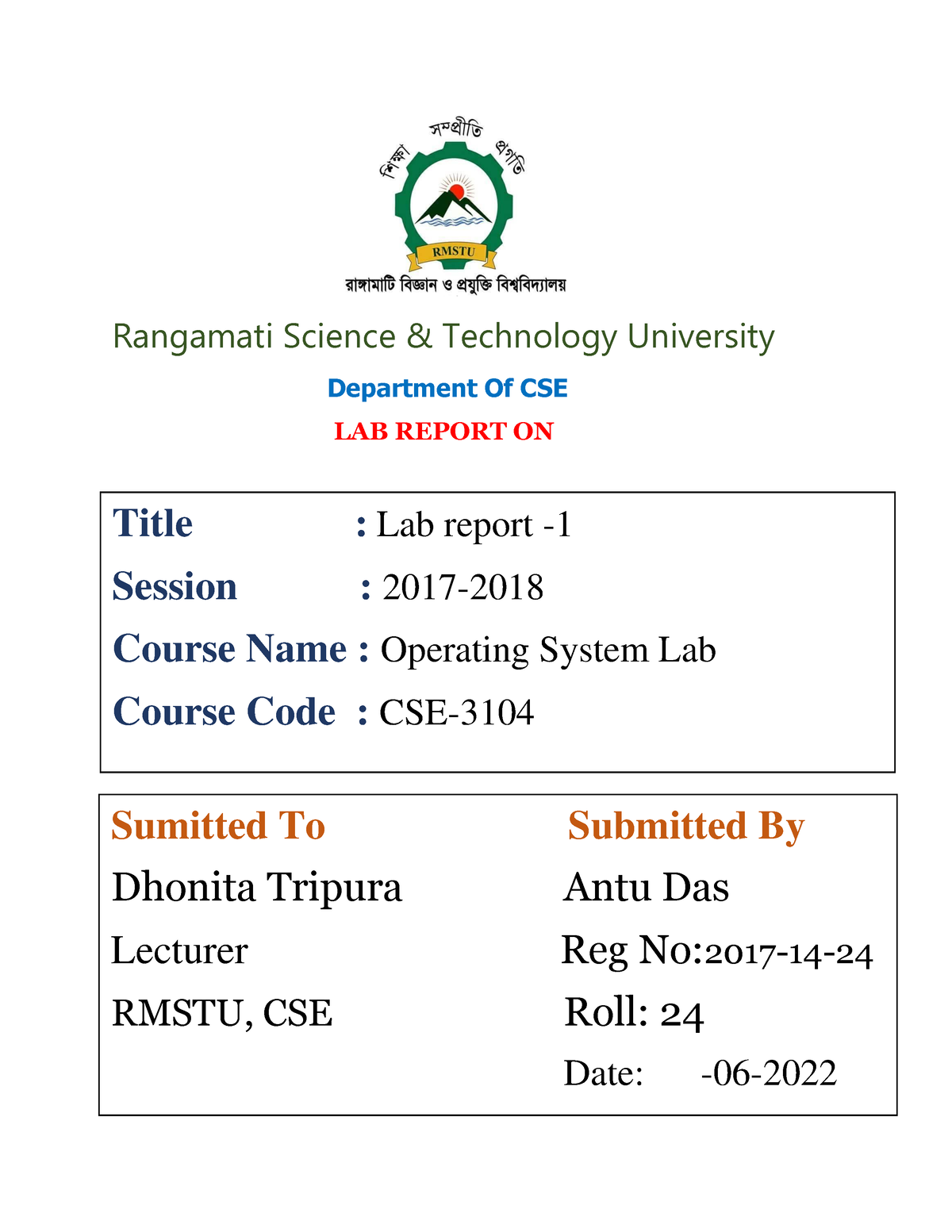 Operating System lab - Rangamati Science & Technology University ...