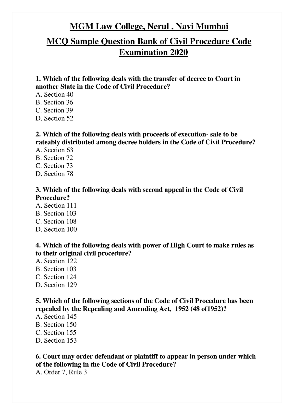 civil-procedure-code-sem-v-ix-mcqs-english-mgm-law-college-nerul