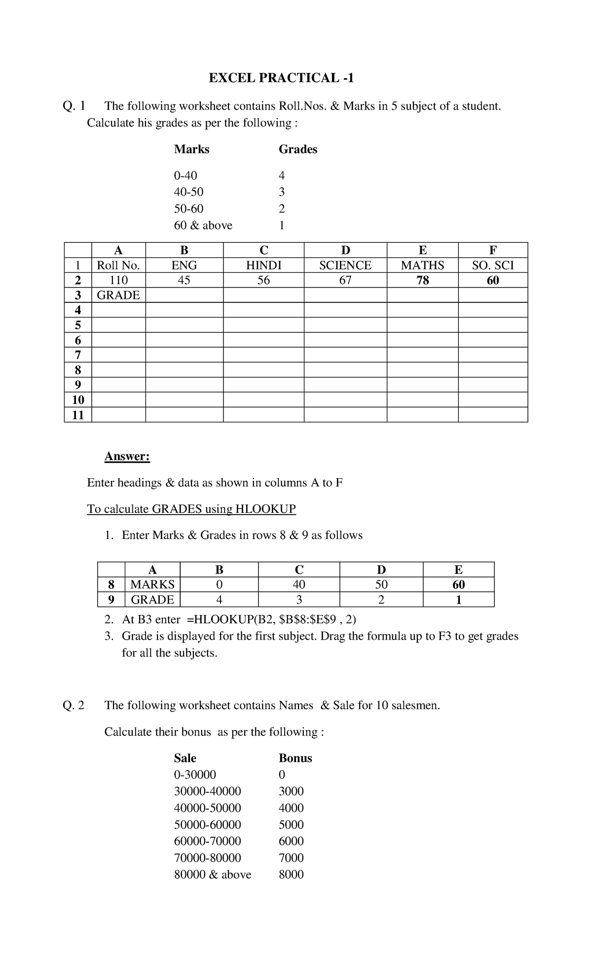 Excel Practical Document 53805 - EXCEL PRACTICAL - Q. 1 The Following ...