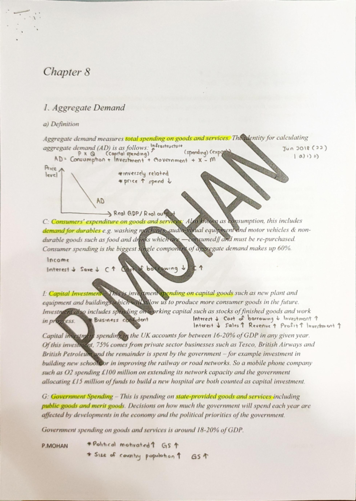 Aggregate Demand Mohan - Chapter 8 1. Aggregate Demand a) Definition ...