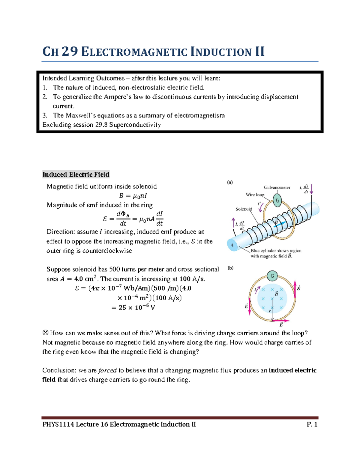 Lecture 16-ch29-2 - ELECTROMAGNETIC INDUCTION II - CH 29 ...