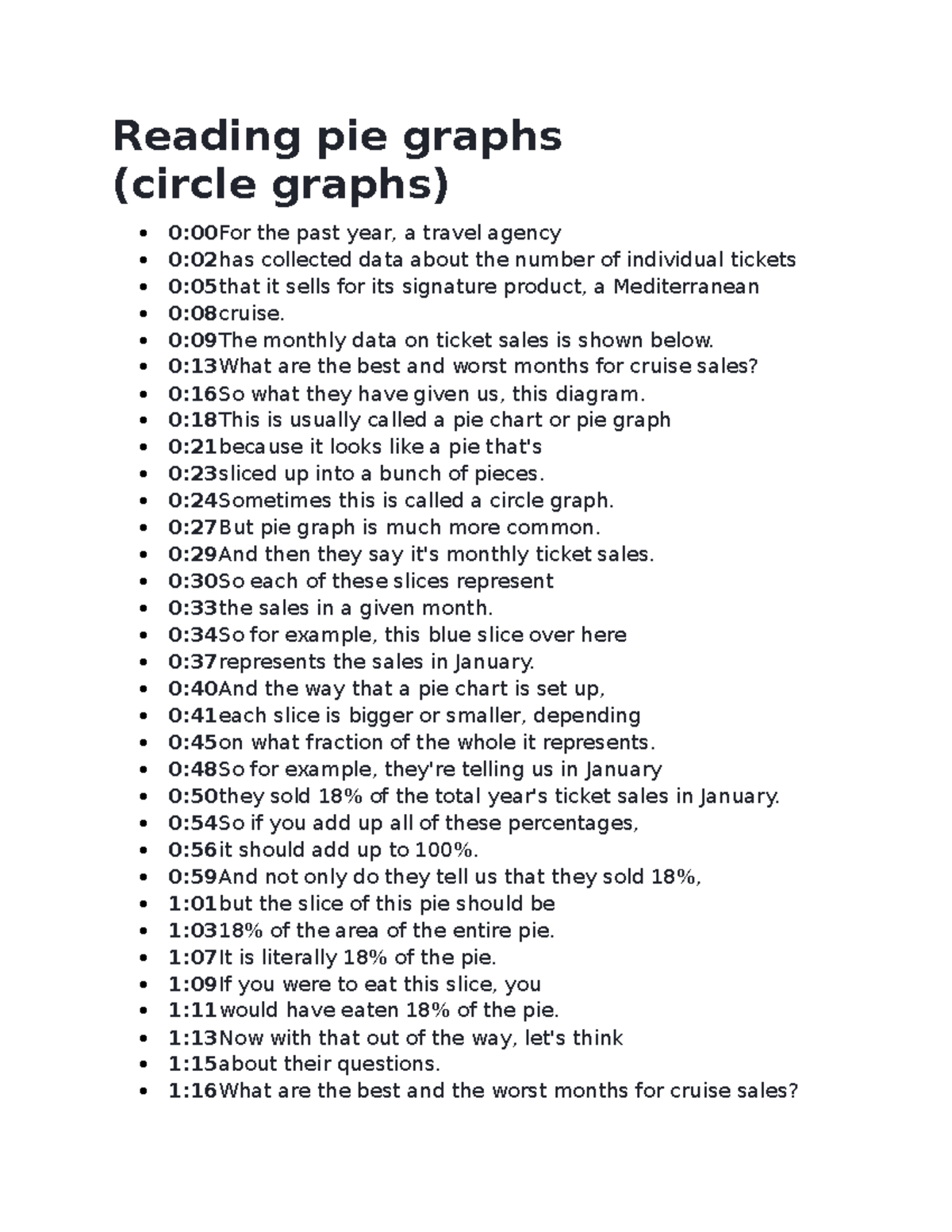 Reading pie graphs (circle graphs) Reading pie graphs (circle graphs
