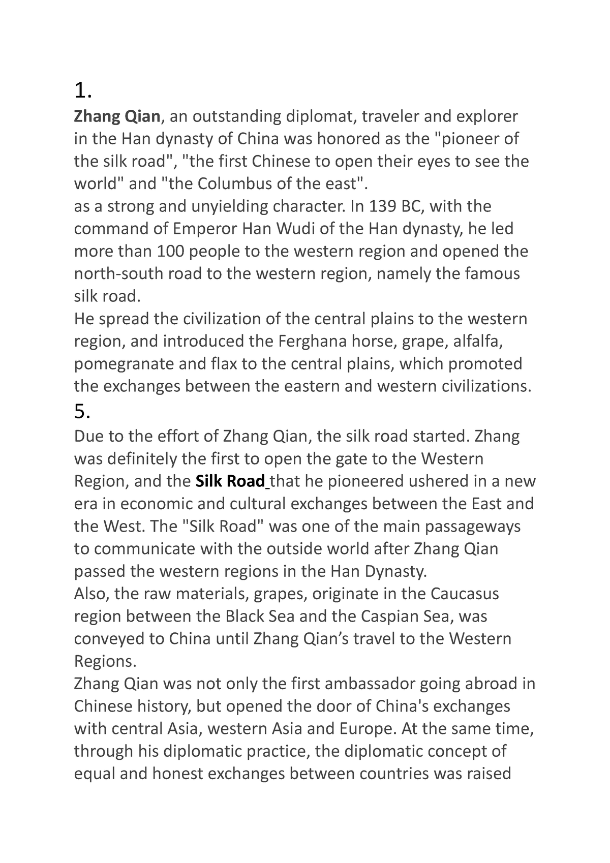 1 - rrrrrrrr - 1. Zhang Qian, an outstanding diplomat, traveler and ...