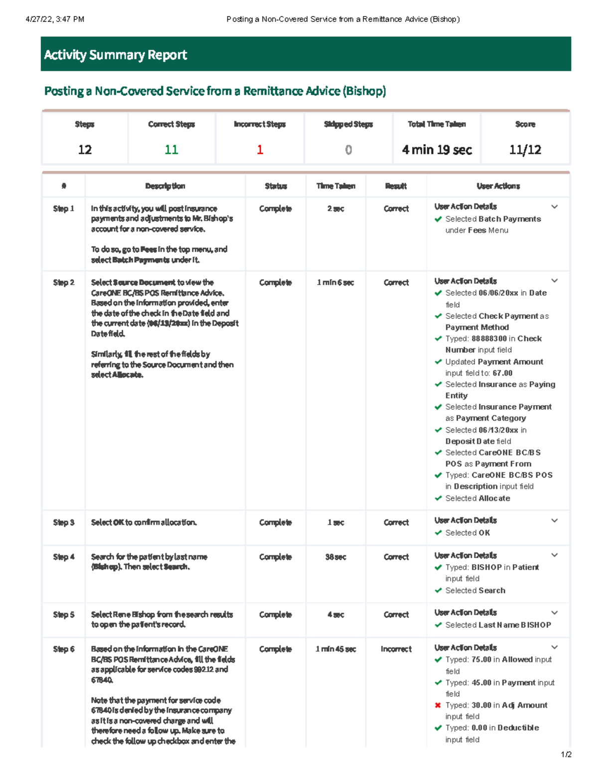 Posting a NonCovered Service from a Remittance Advice