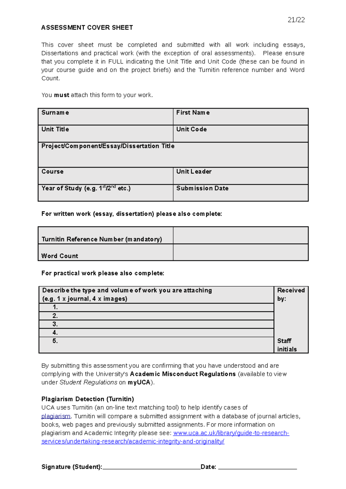 Cover - description of 2000 wors - 21/ ASSESSMENT COVER SHEET This ...