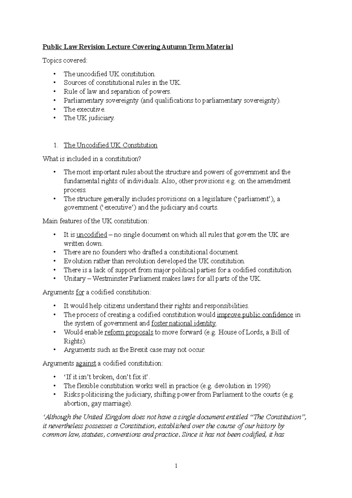 Public Law Revision Lecture Notes - Public Law Revision Lecture ...