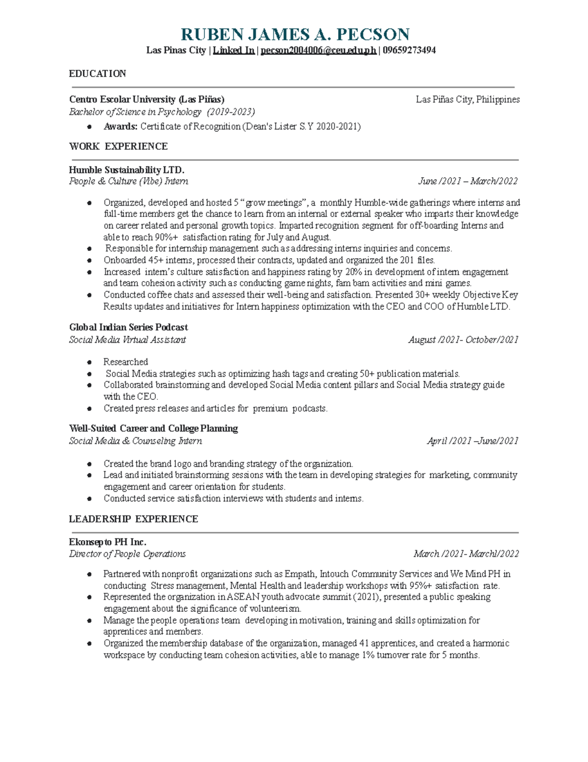 R.J. Pecson - me is a formal document that a job applicant creates to ...