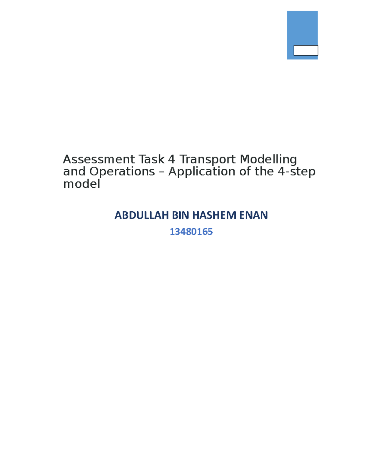 Assessment Task 4 Transport Modelling and Operations – Application of ...