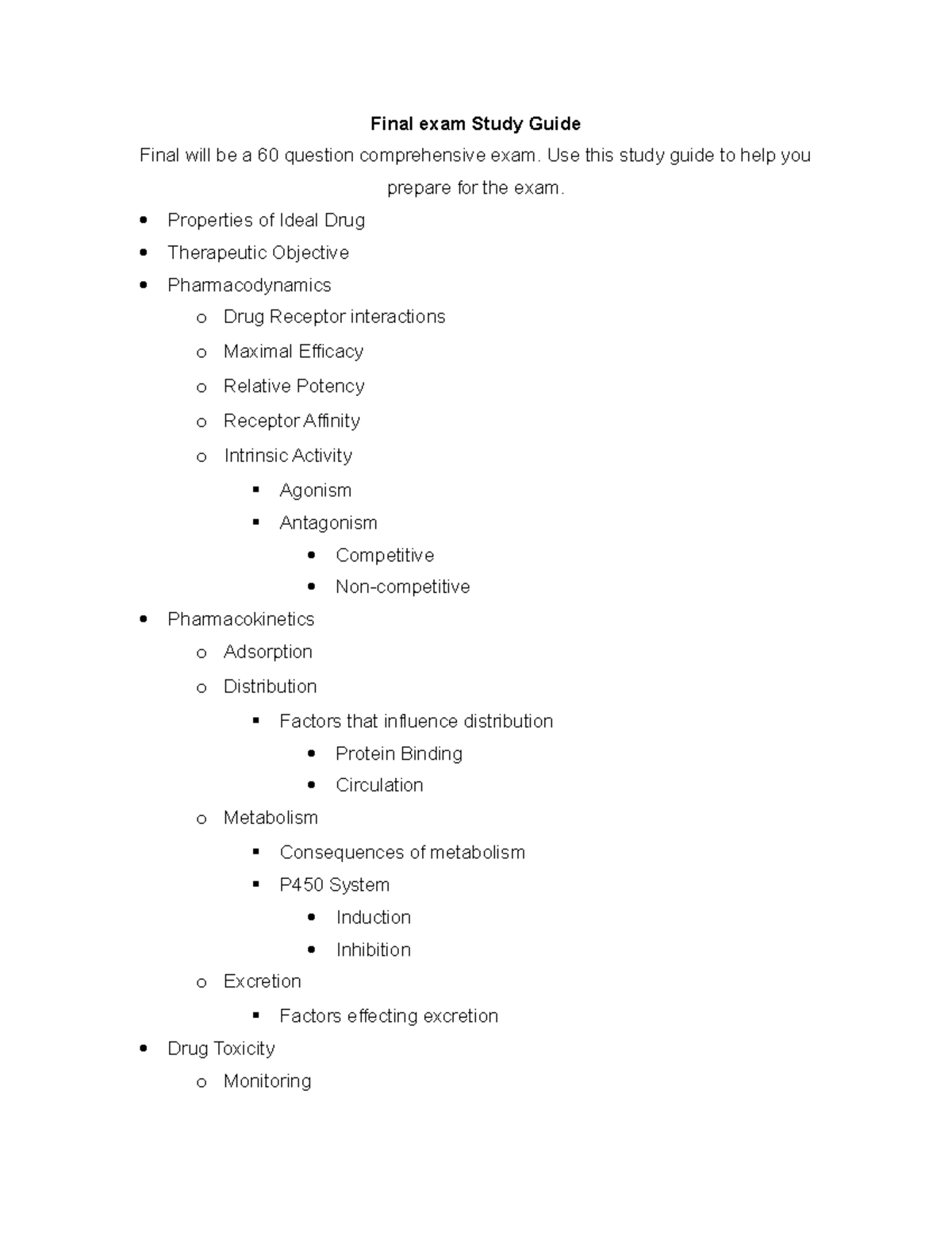 Final Exam Study Guide-1 - Final exam Study Guide Final will be a 60 ...