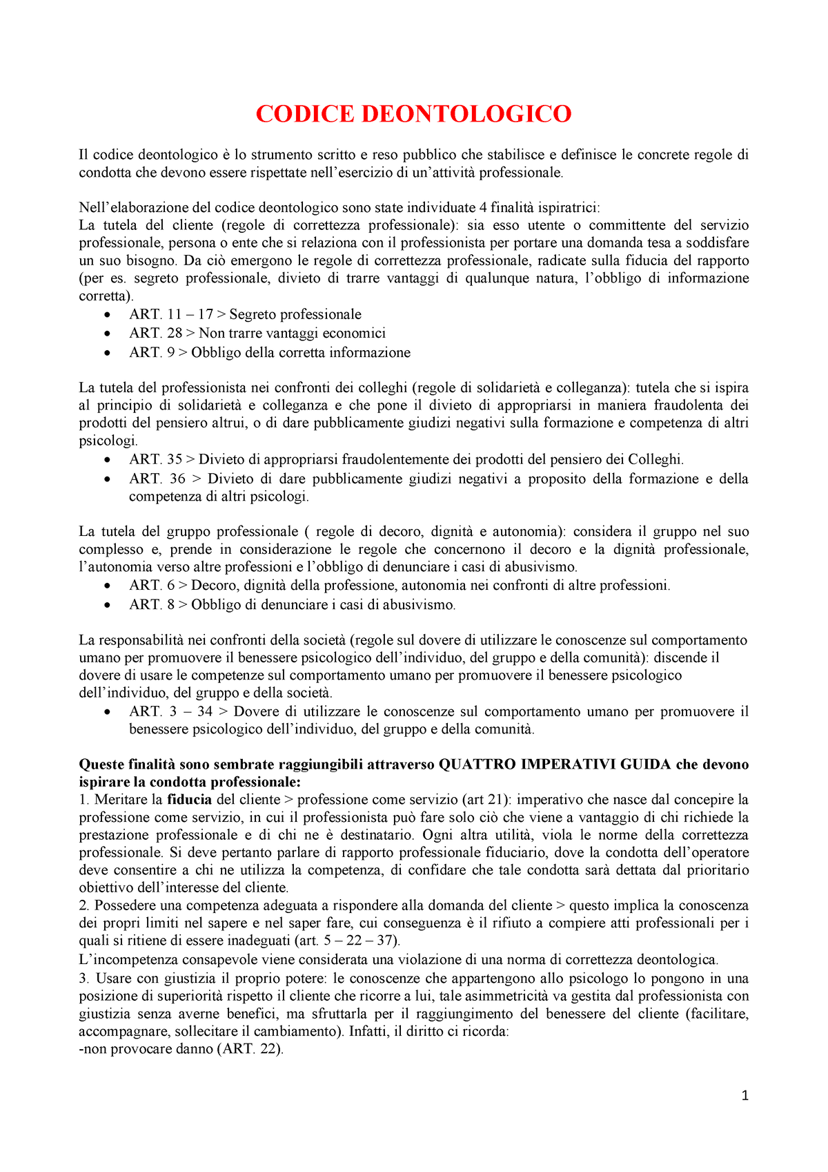 4° Prova - Codice Deontologico E Specifiche(1) - CODICE DEONTOLOGICO Il ...