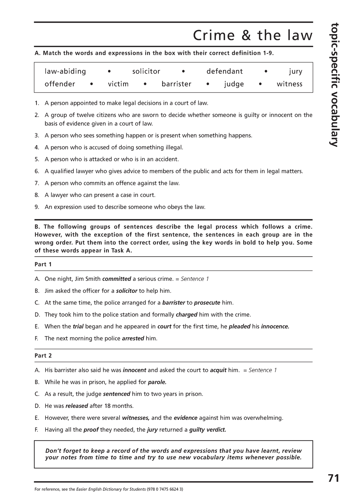 Ielts Vocabulary Exercises (Crime and the Law) - Crime & the law topic