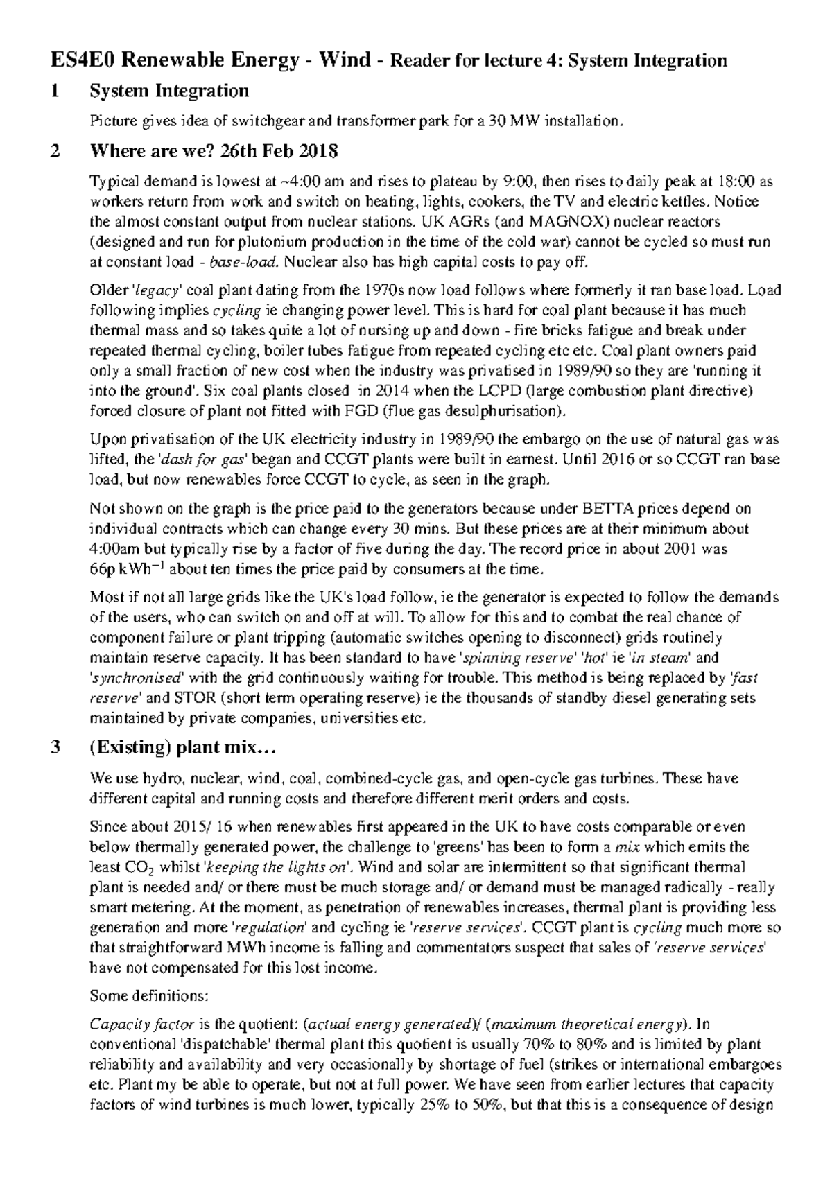 Lecture 5 notes - ES4E0 Renewable Energy - Wind - Reader for lecture 4 ...