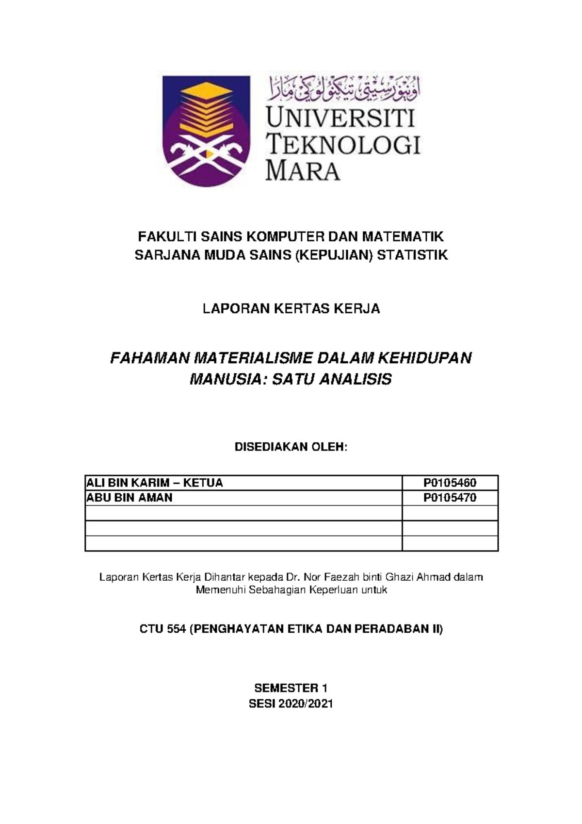 Format Tugasan Kertas Kerja CTU 552 By Dr. - Values And Civilization II ...