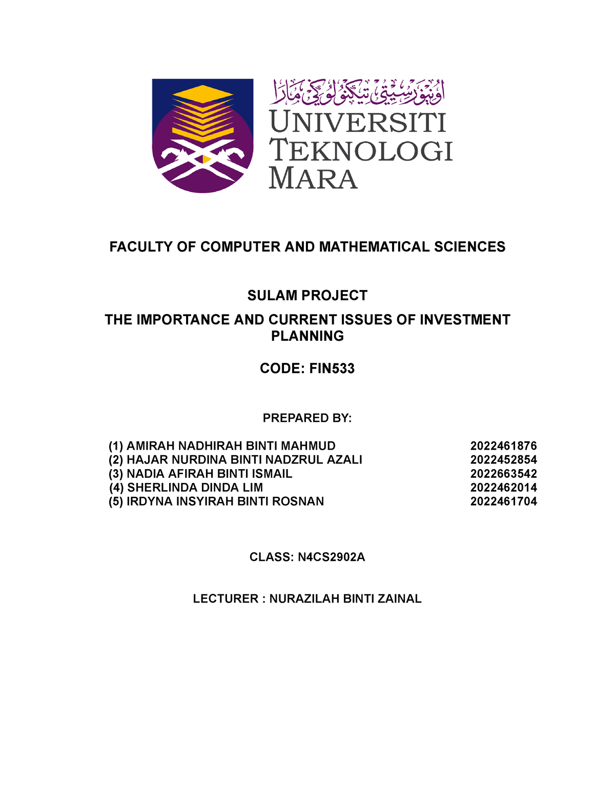 fin533 group assignment investment planning