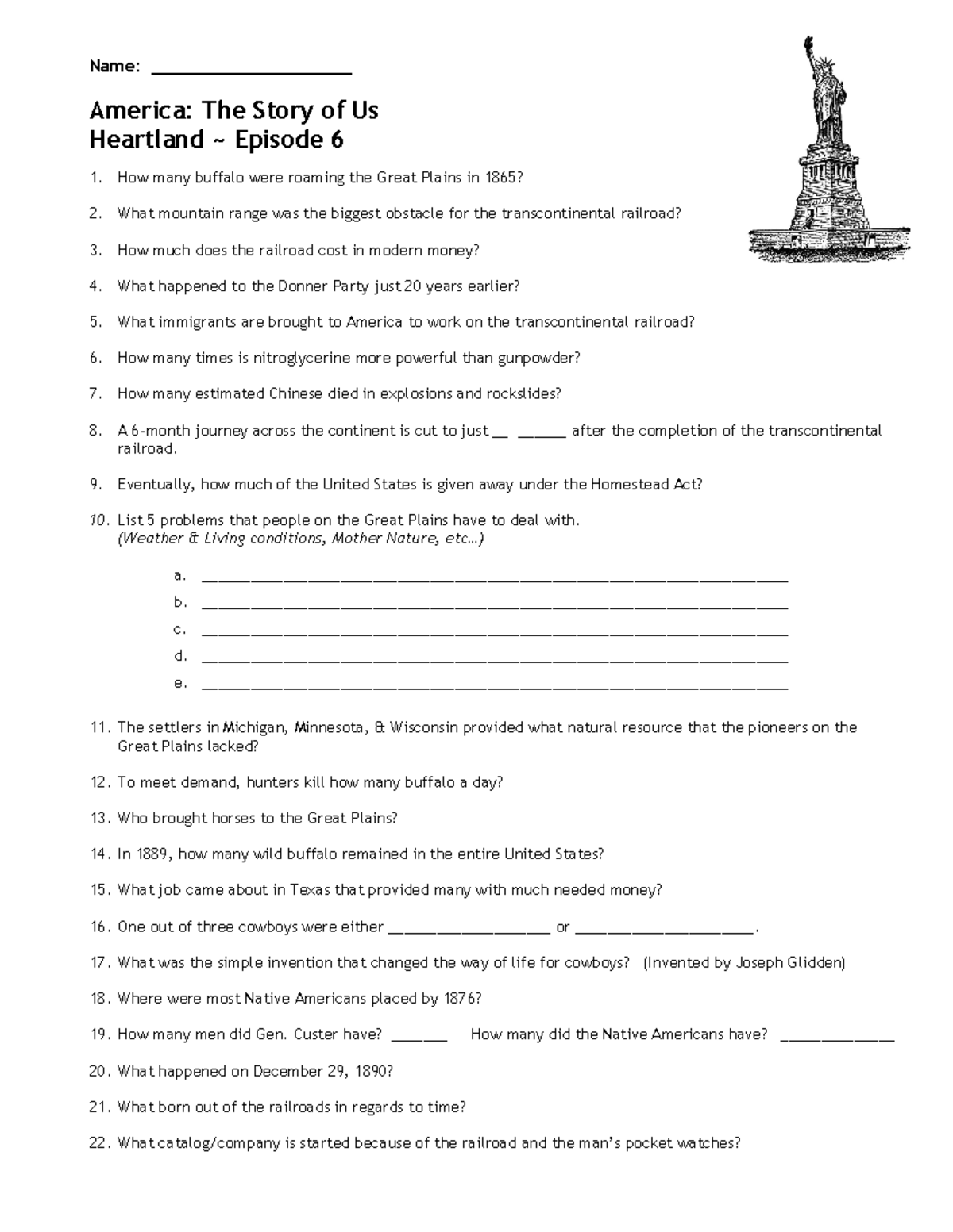 America story of us heartland- video worksheet - Name - America The Story Of Us Episode 3 Answers