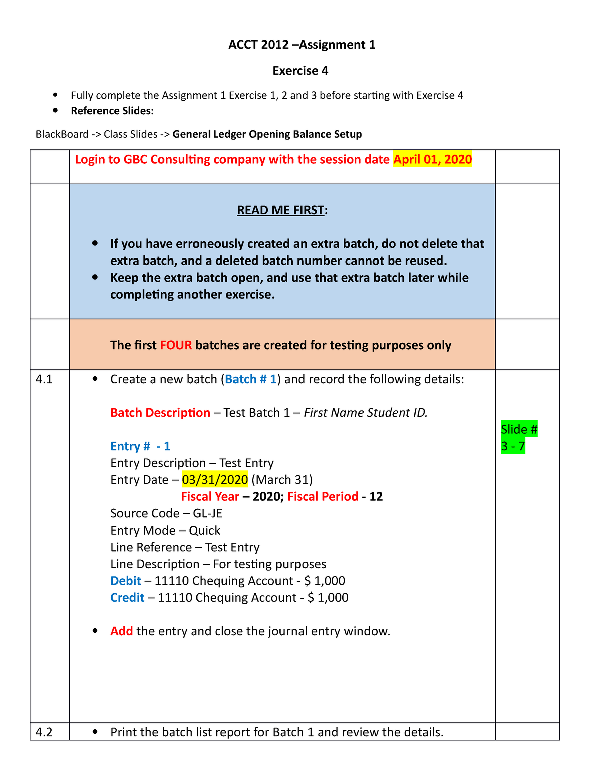 exercise for assignment