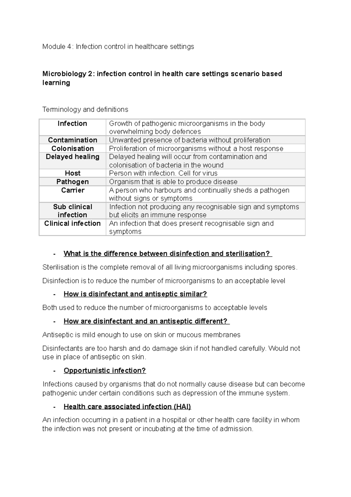 Week 4 Infection control Module 4 Infection control in healthcare settings Microbiology 2