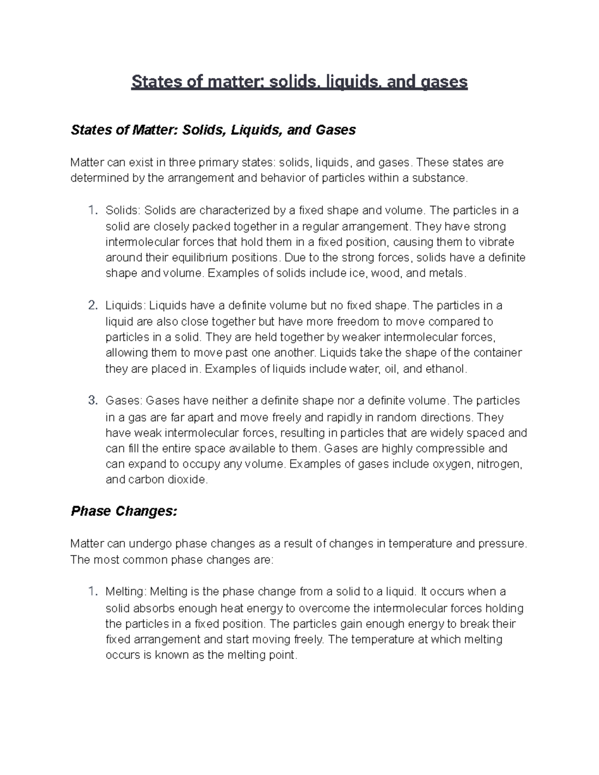 Notes on States of matter solids, liquids, and gases States of matter