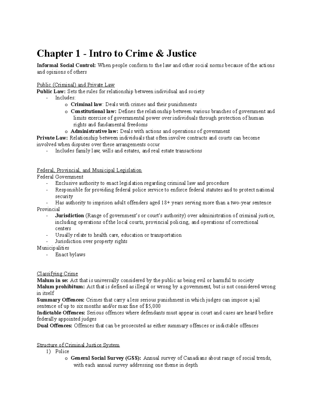 Chapter 1 - Textbook Notes - Chapter 1 - Intro to Crime & Justice ...