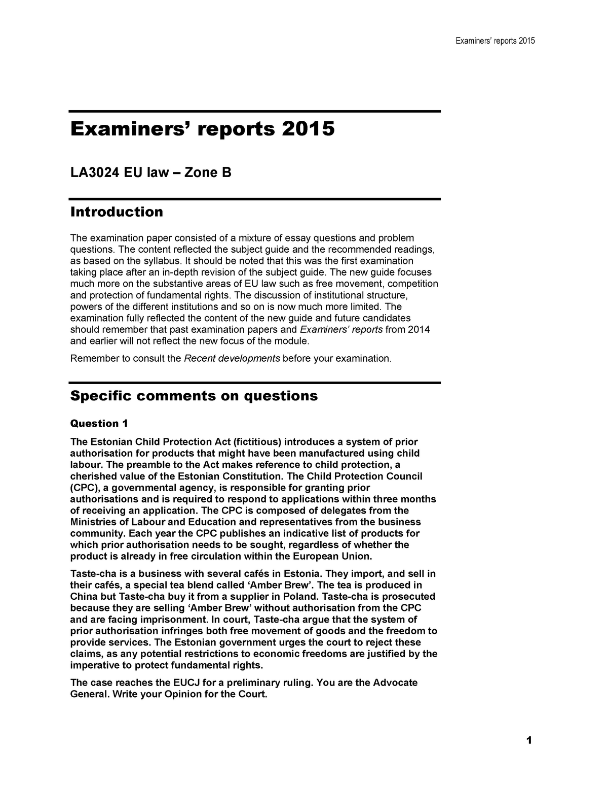 Exam 2015 - Examiners’ Reports 2015 Examiners’ Reports 2015 LA 3024 EU ...