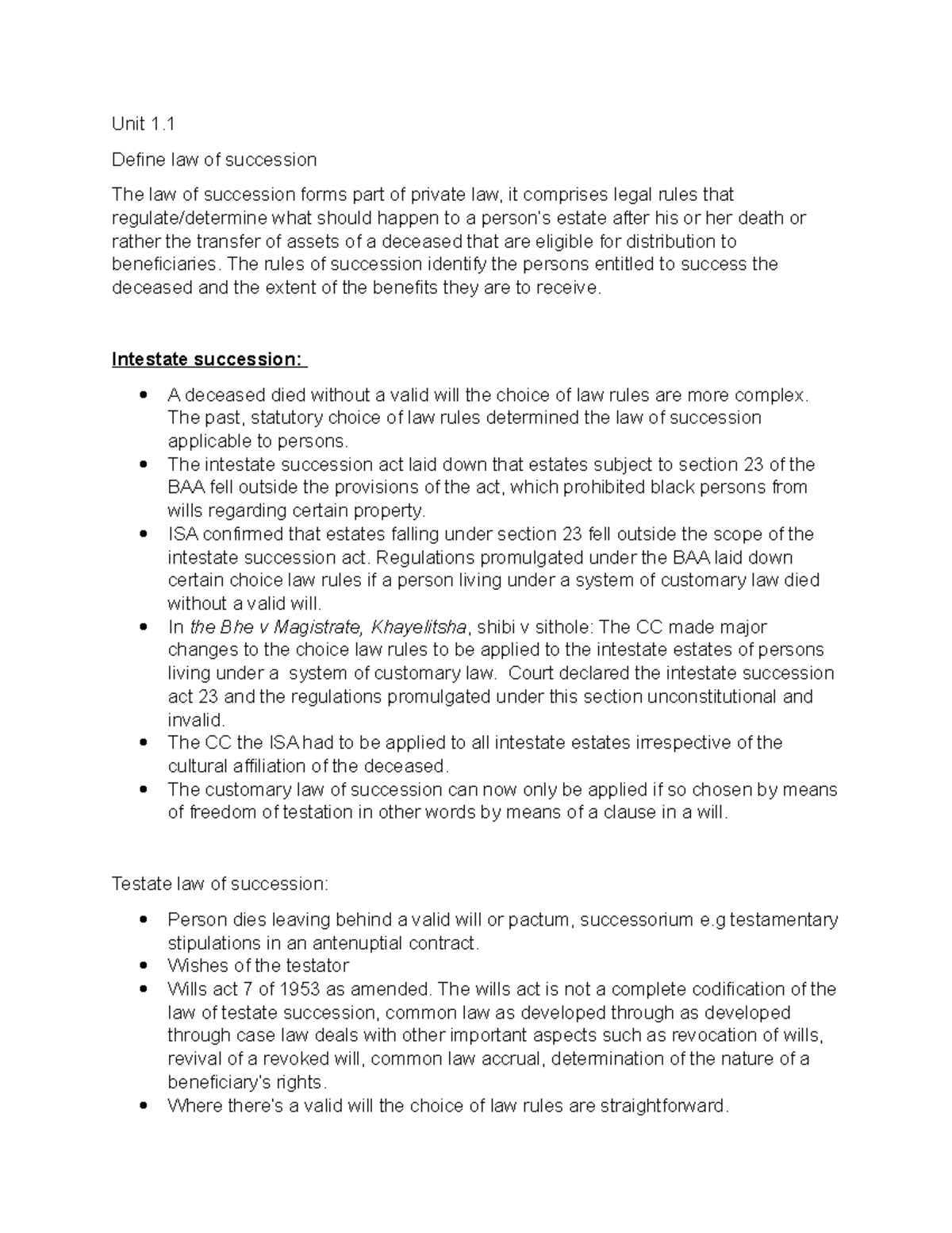 ERF Notes - Unit 1. Define law of succession The law of succession ...