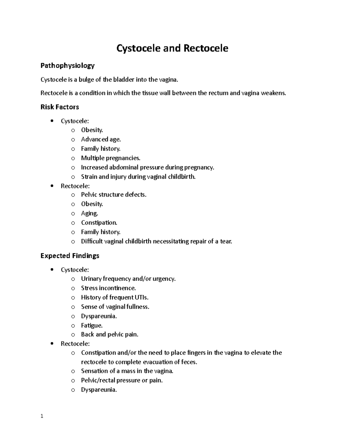 Cystocele and Rectocele NUR 206 ECPI University Studocu