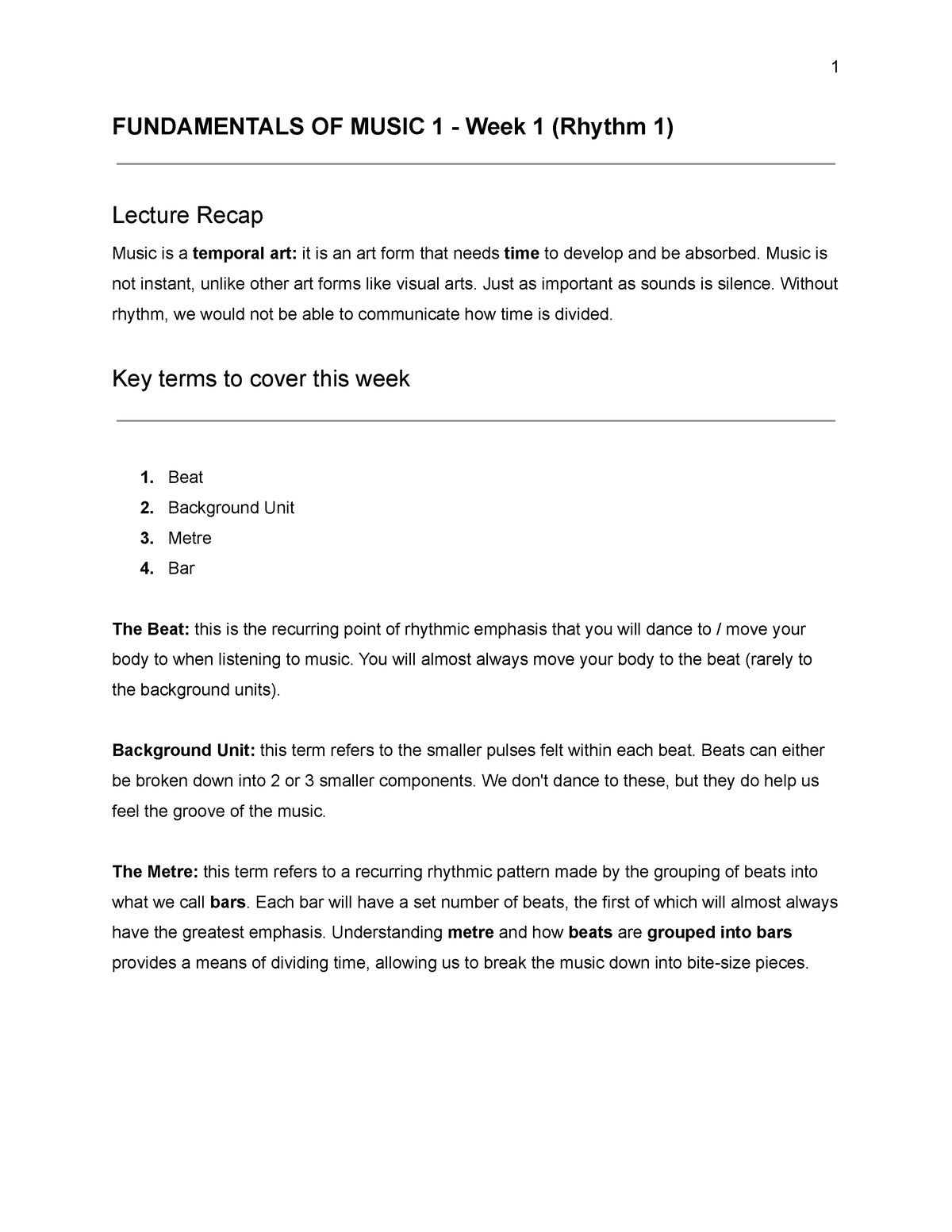 Rythem Written 1 - yes - FUNDAMENTALS OF MUSIC 1 - Week 1 (Rhythm 1 ...