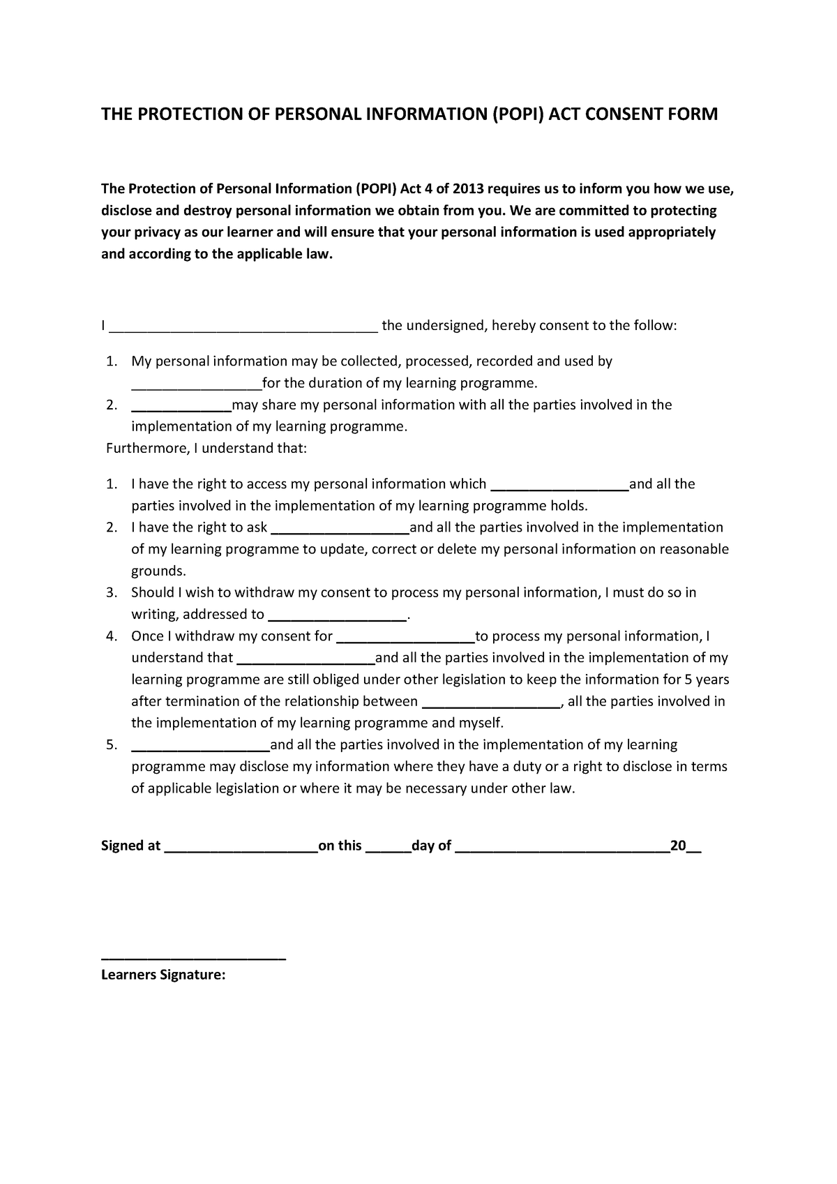 POPI Act Consent Form - popi - THE PROTECTION OF PERSONAL INFORMATION ...