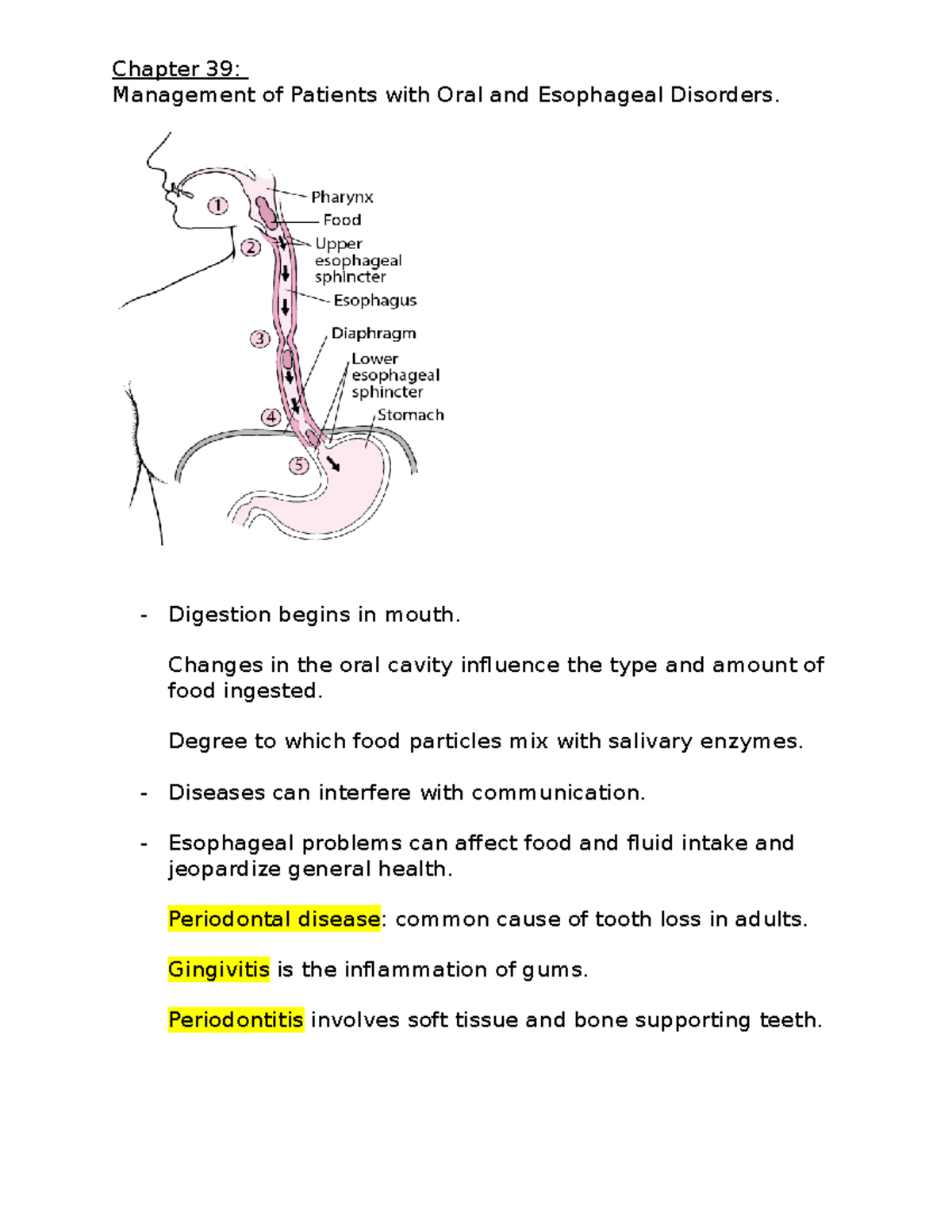 Chapter 39 Notes Management Of Patients With Oral And Esophageal Disorders Digestion Begins 7434