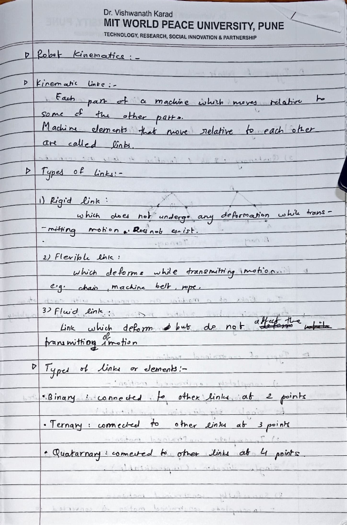 Rk unit 1 notes - kinem ahie Some Robak einematice i M achi N Typed D ...